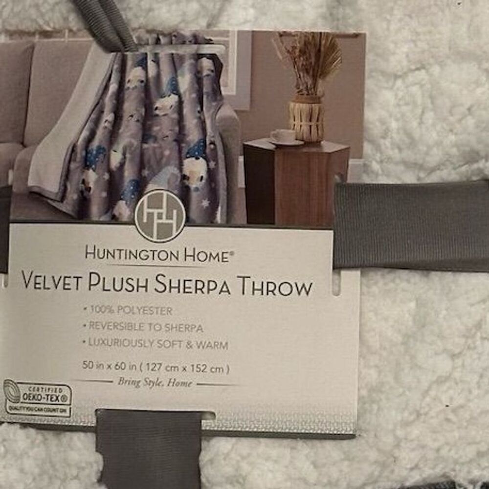 Huntington Home Velvet Plush Sherpa Throw Blanket 50x60 Multicolor Reversible
